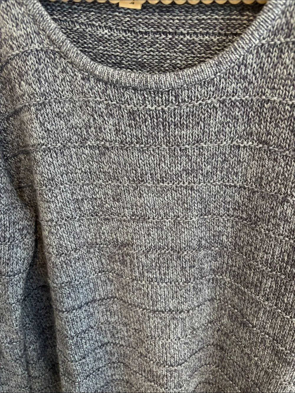 LL Bean Sweater Womens XL Petite Blue Marled 100% Cotton Scoop Neck Pullover